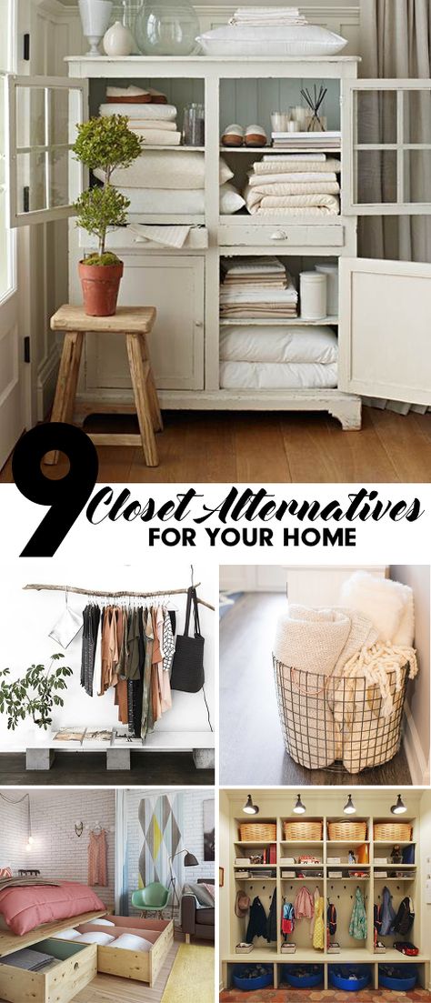 9 CREATIVE CLOSET ALTERNATIVES FOR YOUR HOME No Furniture Clothes Storage, Creative Ways To Store Clothes, Closet Alternatives Small Spaces, Alternative Closet Ideas, Room With No Closet Ideas, Closet Alternatives, Makeshift Closet, Dresser Alternative, Fancy Closet