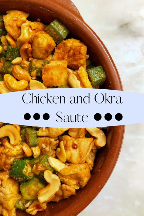 30 Minutes ~ Serves 2 ~ This Chicken and Okra Saute is the perfect quick meal after a long day. You can substitute the okra for zucchini or squash, or any other vegetable you have on hand. Seasoned with a bit of liquid smoke and Worcestershire sauce the chicken in this dish will have everyone asking for seconds. Serve with rice, cauliflower rice, or bread. #fufuskitchen #easymeal #30minutemeal #chicken #dinner Okra Chicken Recipes, Chicken Okra Recipes, Chicken And Okra Recipes, Squash And Okra Recipes, Okra Rice Recipes, Chicken And Okra, Rice Cauliflower, Okra Recipe, Okra Recipes