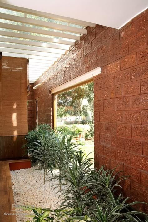 Laterite Stone House Interior, Puja Wall Design, Brick Cladding Exterior House, Laterite Stone House, Laterite Cladding, Goa Houses, Laterite Stone, Cladding Tiles, Wall Cladding Tiles