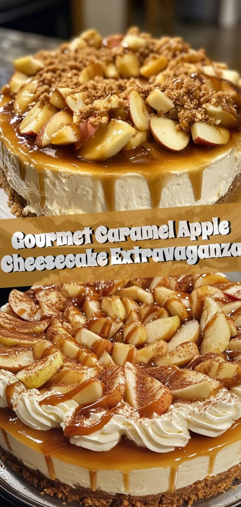 Gourmet Caramel Apple Cheesecake Extravaganza Caramel Apple Cheesecake Jars, Unique Cheesecake Flavors, Classy Dinner Outfits, Party Planning Food, Ginger Shot Recipe, Pumpkin Swirl Cheesecake, Apple Crisp Cheesecake, Cheesecake Ideas, Gourmet Caramel Apples