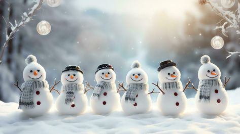 Group of cute snowmen in a cap and scarf in winter snow scene background, celebration concept,AI Generated Winter Facebook Covers, Cute Snowmen, Scene Background, Facebook Banner, Snow Scenes, A Cap, Cute Snowman, Facebook Cover Photos, Winter Sports