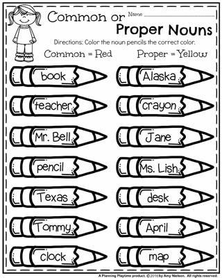 LAFS.1.L.1.1                                              Children will be able to identify common and proper nouns in this activity. Children will color common nouns red and proper nouns yellow. Nouns Worksheet 2nd Grade, Common And Proper Nouns Worksheet, Nouns Worksheet Kindergarten, Proper Nouns Activity, Nouns First Grade, Common Nouns Worksheet, Nouns And Verbs Worksheets, Teaching Nouns, Proper Nouns Worksheet