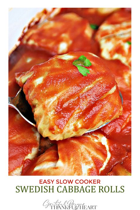 Slow Cooker Stuffed Cabbage, Easy Cabbage Rolls, Ground Beef And Rice, Grateful Prayer, Stuffed Cabbage, Beef And Rice, Thankful Heart, Easy Slow Cooker Recipes, Swedish Recipes