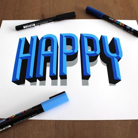 Matthieu Tarrin on Instagram: “Happy! 😀” Sign Lettering Fonts, Happy Lettering, Letter Art Design, Front Page Design, Bullet Journal Font, Neat Handwriting, Journal Fonts, Posca Marker, Sign Writing