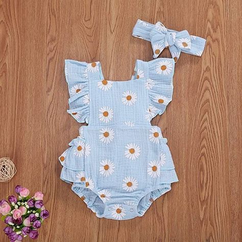 One-piece summer jumpsuit, suitable for 0-6 months, 6-12 months, 12-18 months, 18-24 months old babies, with multiple sizes and colors for your choice. ☪Application---Suitable for daily leisure, home wear, game wear, vacation, street shooting, birthday, or as a shower gift or birthday gift. #kidsfashion #fashion #kidswear #fashionkids #babyfashion Motherhood Inspiration, Ruffle Romper, Matching Headband, Baby Outfits