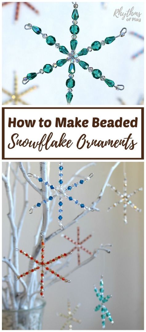 Teen Diy, Diy Christmas Snowflakes, Easy Winter Crafts, Christmas Snowflakes Decorations, Beaded Snowflakes Ornament, Beaded Snowflake, How To Make Snowflakes, Snowflake Craft, Crafts For Teens To Make