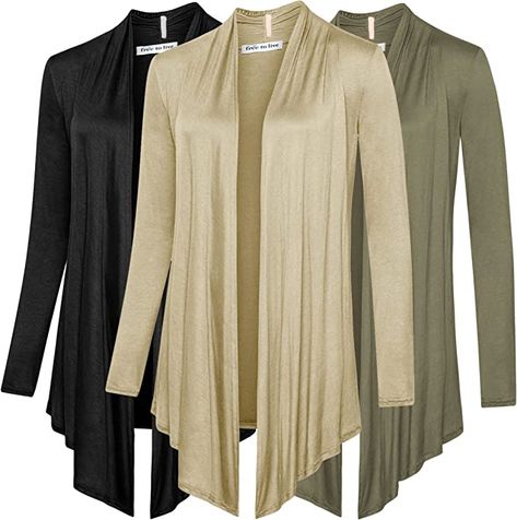 Free to Live 3 Pack Women's Long Sleeve Cardigans - Open Front Drape Lightweight Knit Sweater at Amazon Women’s Clothing store Lightweight Cardigan Summer, Lightweight Sweaters, Women Long Cardigan, Shrug For Dresses, Cardigan For Women, High Waisted Maxi Skirt, Summer Sweaters, Outfit Inspiration Fall, Casual Cardigans