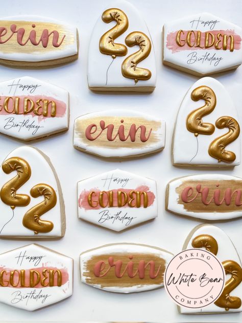 You’re So Golden Birthday, Golden Birthday Cookies Decorated, Gold Cookies Decorated, Golden Birthday Cookies, Fair Cookies, Golden Birthday Themes, Bday Cookies, Golden Bday, Golden Cookie