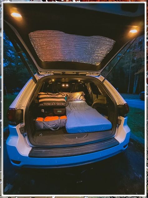 Car Sleeping Hacks, Car Bed Camping, Car Camping Aesthetic, Car Camping Setup, Car Camping Hacks, Car Sleeping, Campsite Setup, Camping Tips And Tricks, Car Camping Essentials