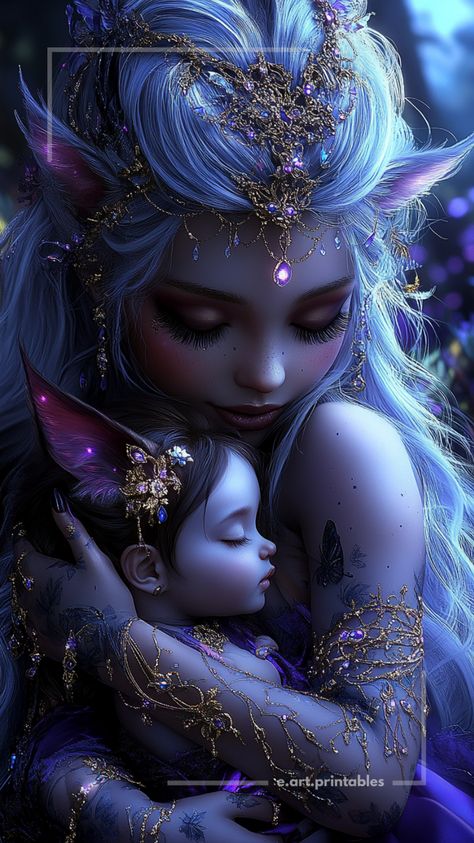 This piece of fantasy art from the Enchanted Forest Series shows a mythical mother holding her baby. @eartprintables Fantasy Art, Enchanted Forest, Mythical Creatures, Female Fantasy Characters, Magical Mothers, Fairytale Art, Fantasy Illustration, Mystical Mothers with Babies, Digital Fantasy Art #FantasyArt, #EnchantedForest, #MythicalCreatures, #FantasyIllustration, #MagicalMothers, #MagicalBabies, #FairytaleArt, #MysticalCreatures, #FantasyWorld, #DigitalArt, #FantasyMothers Faerie Realm, Cute Wolf Drawings, Fairy Ideas, The Enchanted Forest, Fantasy Wall Art, Fairy Pictures, Fairy Artwork, My Fantasy World, Cute Fantasy Creatures