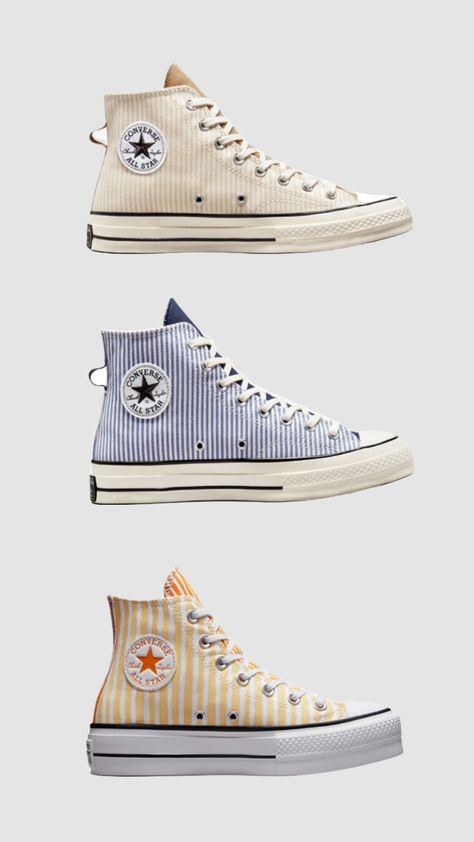 Cute striped Converse #converse #hightops #shoeswishlist #shoesinspo #shoes Striped Converse, Converse Hightops, High Tops, Converse