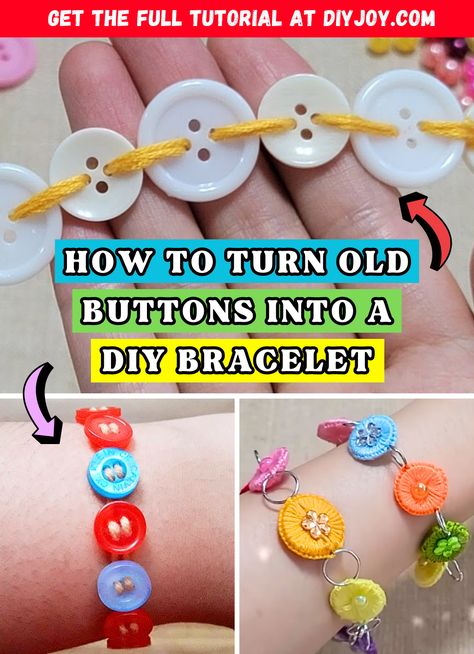 Button Bracelet Diy Simple, Projects With Buttons, Button Bracelets, Rose Crochet, Button Bracelet, Diy Buttons, How To Make Buttons, Kids Recipes, Button Jewelry