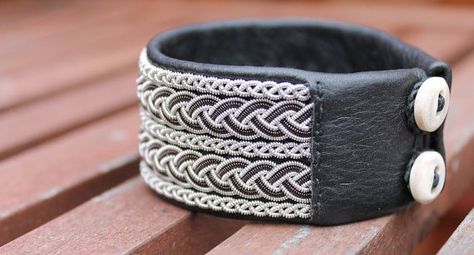 Woven Jewellery, Sami Bracelet, Viking Knit Jewelry, Antler Buttons, Bracelet Viking, Viking Knit, Viking Bracelet, Wide Cuff Bracelets, Wide Bracelet