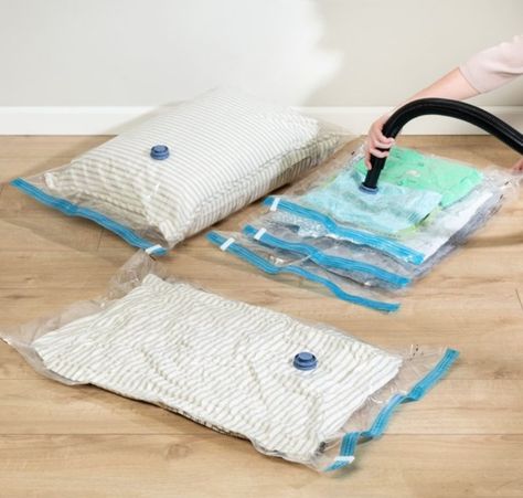 A set of vacuum-sealed bags to smartly store away all your seasonal clothes that you just can't deal with right now. Vacuum Seal Storage Bags, Vacuum Sealer Bags, Packing Clothes, Storing Clothes, Vacuum Storage Bags, Yarn Storage, Vacuum Storage, Vacuum Bags, Bags Aesthetic