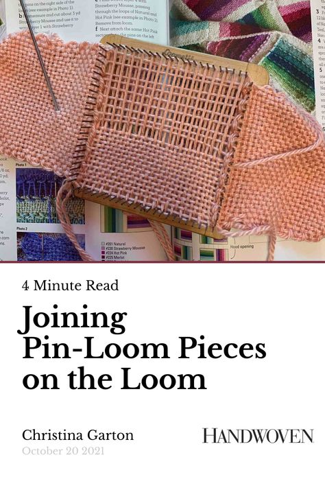 Joining pin-loom pieces together during weaving is quick, easy, and results in a beautiful finish. Pin Loom Weaving Tutorials, Pin Loom Weaving Projects, Weaving Projects Beginners, Loop Weaving, Zoom Loom, Rigid Heddle Weaving Patterns, Loom Board, Pin Weaving, Pin Loom