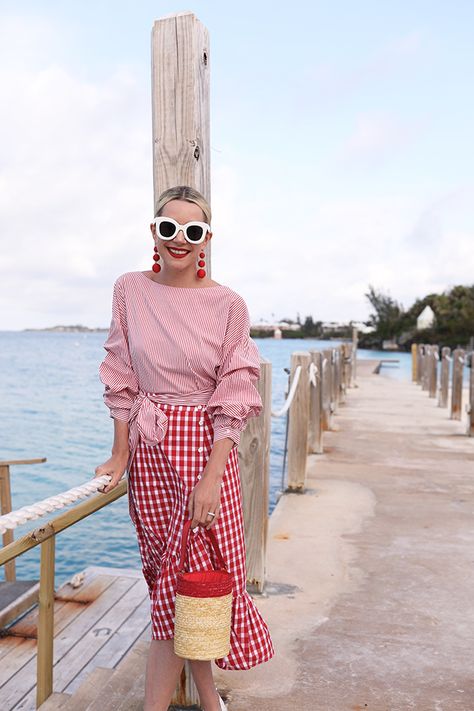 A red gingham skirt and matching gingham top // Atlantic-Pacific skirt outfits Red Gingham Skirt, Gingham Outfit, Western Dresses For Women, Blair Eadie, Atlantic Pacific, Gingham Skirt, Rock Outfit, Fashion Sites, Gingham Tops