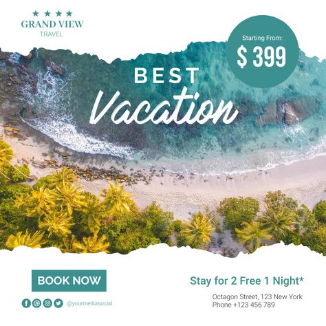 Villa Poster Design, Trip Poster Design, Vacation Poster Design, Travel Fonts, Instagram Story Ads, Hotel Marketing, Travel Poster Design, Travel Jobs, Holiday Poster