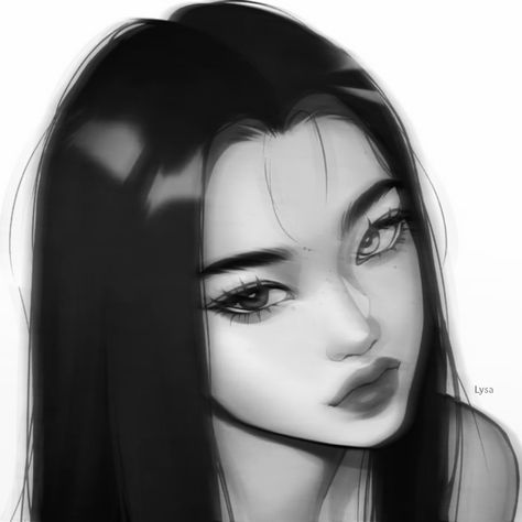 Digital Art Girl, Art Girl, Digital Art, Black And White, Hair, Black