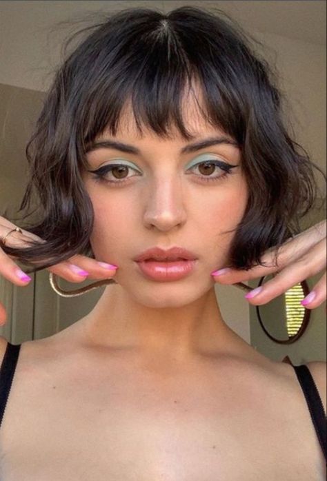 15 Best Curtain Bangs on Short Hair - How To Style It in 2024 Short Bob Short Fringe, Short Wavy Bob Undercut, Short Wavy Hair 2023, French Bob For Thick Wavy Hair, Black French Bob With Bangs, Short Hair Turtleneck, French Bob Mullet, Short Bob With Bangs Wavy Hair, French Bob Black Hair