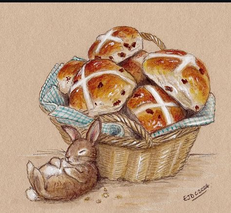 Country Illustration, Hot Cross Buns, Cross Buns, Easter Cross, Rabbit Art, Easter Sunday, Angel Art, Animal House, Market Research