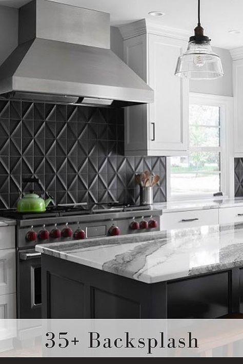 Dark Backsplash Ideas, Kitchens With Black Backsplash, White Kitchen Cabinets With Black Backsplash Ideas, Black Potfiller Backsplash, Kitchen Black Tile Backsplash, Black Kitchen Backsplash Ideas Tile, Black Bar Backsplash Ideas, Black Backsplash With Grey Cabinets, Grey Kitchen Tiles Backsplash