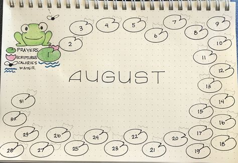 Bullet Journal Frog and Lilypad Design Frog Mood Tracker, Frog Doodle, Frog Lily Pad, Disney Bullet Journal, Journal March, March Themes, Bullet Journal 2019, Frog Theme, Bullet Journal Mood Tracker Ideas