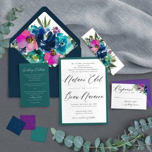 Jewel Tone Wedding Invitations, Jewel Tone Wedding Theme, Teal Invitations, Sky Wedding, Teal Wedding Invitations, Mountain Wedding Invitations, Navy Invitation, Jewel Tone Wedding, Navy Wedding Invitations