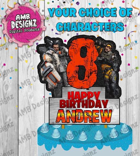 Apex Legends Party ideas | CatchMyParty.com Apex Legends Birthday Party, Apex Legends Cake, Diy Party Favors, Diy Cake Topper, Custom Theme, Apex Legends, Album Book, Scrapbook Album, Boy Party