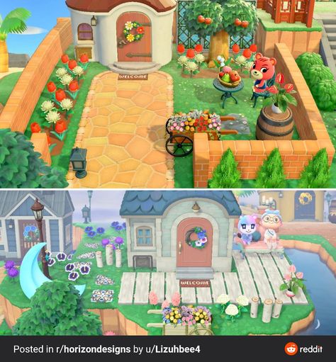 Animal Crossing Judy Yard, Judy Yard Guide Acnh, Judy Acnh Yard, Acnh Judy Yard, Animal Crossing Backyard Ideas, Cheri Animal Crossing, Acnh Goldie Yard, Acnh Judy Yard Ideas, Acnh Judy House