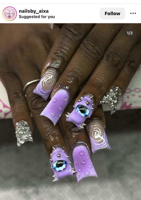 Purple Duck Nails, Ginger Nails, Duck Nail, Junk Nails, Duck Nails, Hello Kitty Nails, Dope Nail Designs, Nail Sets, Long Acrylic