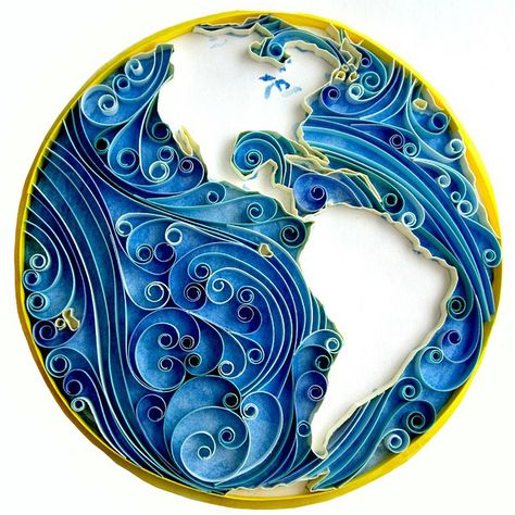 Beautiful quilled globe- I love how the ocean has such movement with the swirls Quilled Hemisphere by all things paper Arte Quilling, Art Quilling, Quilled Paper Art, Quilled Creations, Quilling Tutorial, 3d Quilling, Quilling Craft, Quilling Paper Craft, Paper Quilling Designs