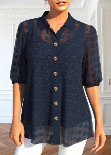 Color:Navy;Size:S;Size:M;Size:L;Size:XL;Size:XXL;Package Contents:1 X Blouse;Occasion:Other;Style:Casual; Shirt Collar Blouse, Lace Layers, Half Sleeve Shirts, Half Sleeve Blouse, Diet Foods, Vest Fashion, Classic Fashion, Navy Shirt, Collar Blouse