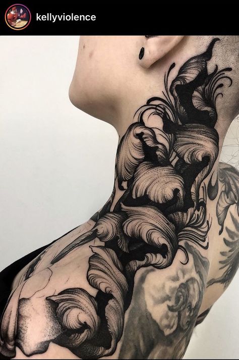 Neck Tattoos Women Cover Up, Text Cover Up Tattoo, Black Shoulder Tattoo, Nouveau Tattoo, Filigree Tattoo, L Tattoo, Neck Tattoo For Guys, Gothic Tattoo, Modern Tattoos