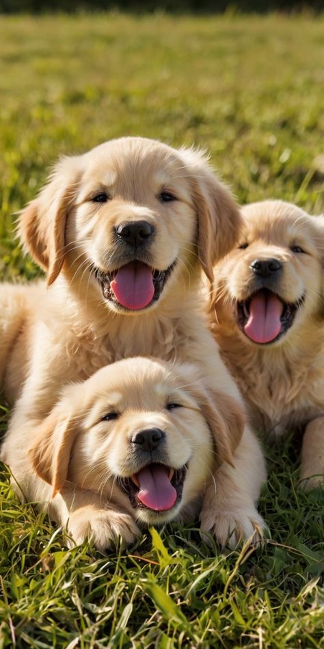 Golden Retriever Pictures, Puppy Photoshoot, Puppy Playing, Chien Golden Retriever, Golden Retriever Puppies, Cute Dogs Images, Grassy Field, Retriever Puppies, Cute Animals Puppies