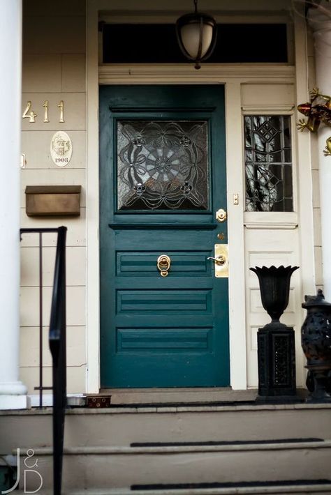 The front door of a house can truly make a statement. It can glean insight  into the style of the occupants, and even tell a little about their  personalities. Not to mention, a great front door enhances the... Bold Front Door, Bright Front Doors, Teal Front Doors, Green Front Door, Teal Door, Victorian Front Doors, Unique Front Doors, Best Front Doors, Blue Front Door