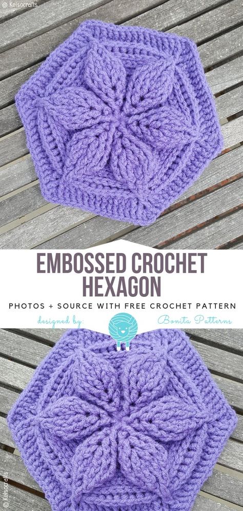 Flower Granny Hexagon, Granny Squares Ideas, Crochet Granny Hexagon, Embossed Crochet, Crochet Flower Motif, Crochet Hexagons, Granny Hexagon, Hexagon Crochet Pattern, Motifs Granny Square