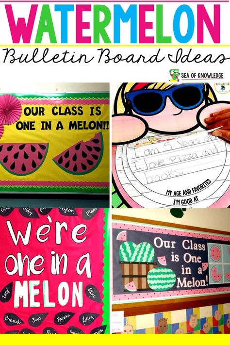 Watermelon Bulletin Board Ideas - Sea of Knowledge Watermelon Bulletin Board, Spring Bulletin Boards Preschool, Poster Board Ideas, All About Me Crafts, Back To School Funny, Watermelon Theme, Summer Bulletin Boards, Cute Bulletin Boards, Start Of School