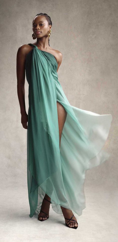 Teal Dress Shoes, Pre Fall 2023, Ombre Fashion, Ombre Dress, American Fashion Designers, Top Design Fashion, Teal Dress, Chiffon Gown, Beautiful Gowns