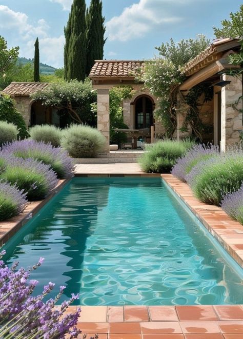 15 Stunning Mediterranean Pool Designs for a Dreamy Escape 19 Hacienda Style Pool, Mediterranean Backyard Ideas Pools, Saltwater Pool Design, Mediterranean Style Pool, California Pool Landscaping, Desert Pool Landscaping Arizona, Pool In Courtyard, Dream Backyard Pool Luxury, Desert Pool Landscaping