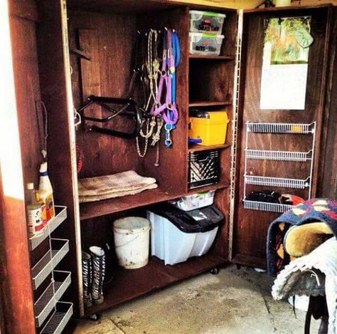 Tack locker Tack Cabinet, Horse Storage, Horse Tack Boxes, Tack Storage, Horse Room Decor, Equine Stables, Tack Locker, Tack Room Organization, Horse Tack Rooms