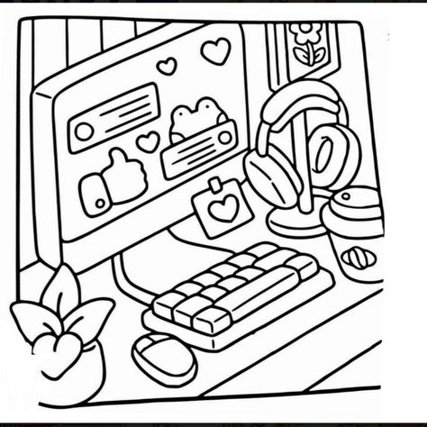 Stuff To Print Out To Color, Cozy Room Coloring Pages, Indie Coloring Pages, Stuff To Color, 90s Coloring Pages, Colouring Pages Aesthetic, Colouring Pages Cute, Aesthetic Colouring Pages, Coloring Sheets Aesthetic