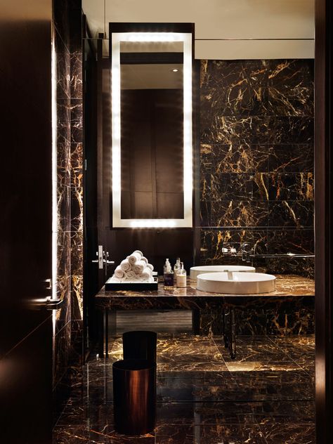 Hawksworth Restaurant, Vancouver, BC, Canada. Interior Design by Studio Munge. | Follow @studiomunge.com | www.studiomunge.com Marble Interior Design, Black Marble Bathroom, Modern Powder Rooms, Marble Bathroom Designs, Marble Trend, Marble Tile Bathroom, Marble Interior, Minimalist Dekor, Bad Inspiration