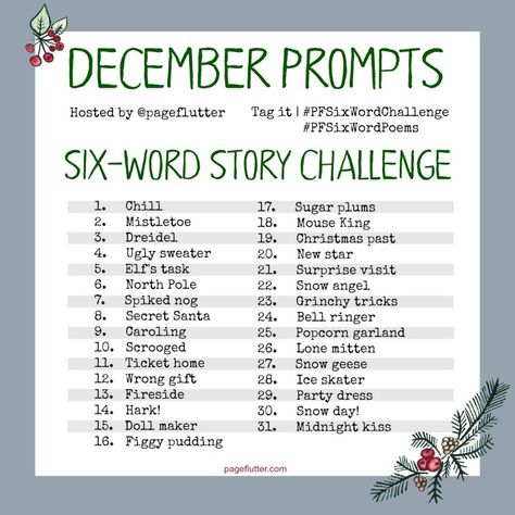 Christmas Writing Challenge, December Writing Challenge, December Poetry Prompts, Christmas Romance Writing Prompts, Writing Prompts Christmas, Christmas Prompts Writing, Christmas Story Prompts, Christmas Writing Ideas, December Prompts