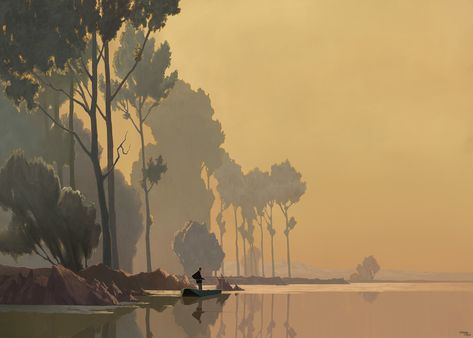 Composition In Painting, Morning Painting, Environment Painting, Landscape Concept, Landscape Art Painting, Art Et Illustration, Landscape Illustration, Traditional Paintings, Colorful Landscape