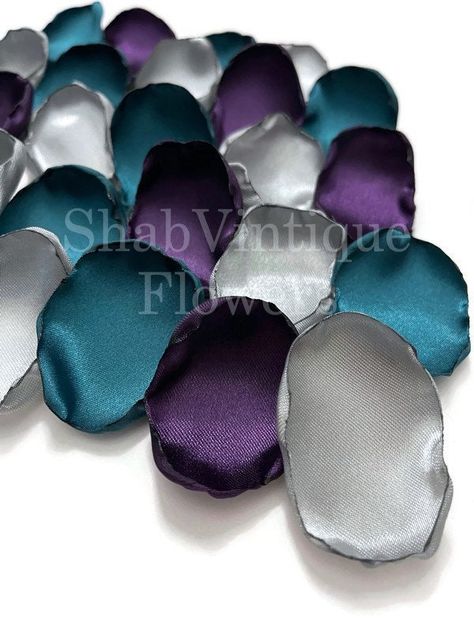 Did they ask? Did you say YES? Check out my beautifully handcrafted flower petals for your decor. Dark Teal, Silver & Purple Flower Petals, flower girl petals, baby shower,bridal shower, wedding aisle, reception, birthday party decor #party #bride #decor #brides #bridal #reception #wedding #etsyhunter #tabledecorations #weddingplanning Teal Purple And Silver Wedding, Dark Blue And Purple Wedding Decorations, Dark Purple Fall Wedding, Dark Teal And Silver Wedding, Dark Teal Wedding Colors, Fall Purple Wedding, Burgundy And Purple Wedding, Teal And Silver Wedding, Teal And Purple Wedding