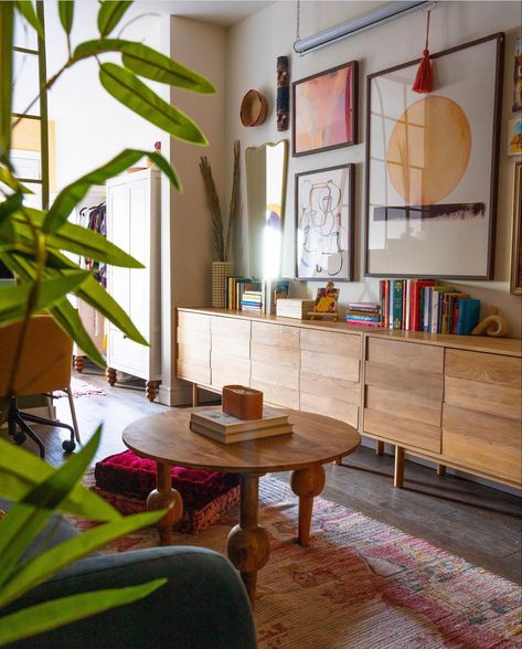 Studio Apartment Makeover, Alexandra Gater, Eclectic Studio, Colourful Eclectic, Narrow Living Room, Apartment Makeover, Studio Fix, Media Unit, Apartment Interior