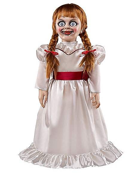 Lifesize Annabelle Doll - Spirithalloween.com Annabelle Halloween, The Conjuring Annabelle, Annabelle Doll, Black Halloween Dress, Misfit Toys, Bride Of Chucky, Horror Decor, Halloween Collectables, Scary Dolls