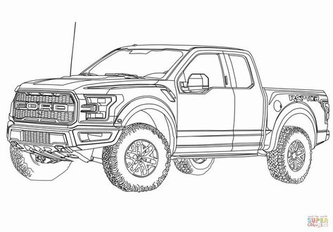 Truk Ford, Ford Raptor Truck, Raptor Truck, Ford F150 Raptor, Ford Ranger Raptor, Ford F150 Pickup, F150 Truck, Truck Coloring Pages, Cars Coloring Pages