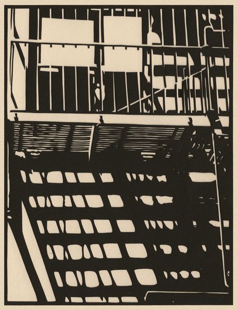 Callum Russell Chinatown Porch, 2012 Jungle Landscape, Cut Paper Illustration, Lino Cut, Linocut Art, Paper Illustration, Art Et Illustration, Wood Engraving, Monoprint, Chiaroscuro