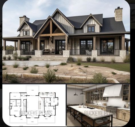 Barndominium Exterior Design, Modern Barndominium Ideas Floor Plans, Bonus Room Attic, Buckeye Plans, Room Attic, A House Plan, Exterior Elevation, Rustic House Plans, Farmhouse Floor Plans